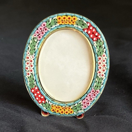 Gold Italian Mosaic Metal Picture Frame Freestanding, Clear Glass