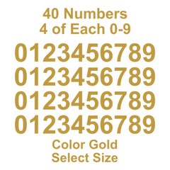 0 – 9 Number Decals Color: Gold – Select Size – 40 Stickers 4 of Each Number