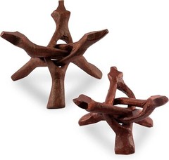 2 Piece Wooden Tripod Stand – 4″ & 6″ Hand-Carved Room Decor Holder ~ Ideal for