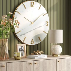 26″ Faux Marble Finished in Polished Brass Wall Clock White – Threshold