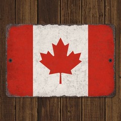 Canadian Flag Distressed Metal Sign Vintage Wall Art Road Sign Canada Decor