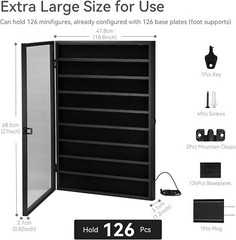 Minifigures Display Case LED Light Miniature Figure Cabinet Wood Box W/ Plates