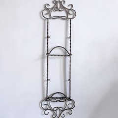 Large Vintage Wrought Iron Metal 2 Plate Vertical Mount Display Rack