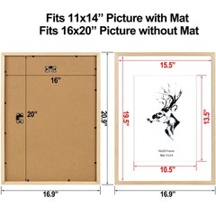 16×20 Picture Frame Matted to 11×14 Set of 2, Natural Solid Oak Wood Frame 16…