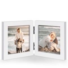 Double 4×4 Square Combo, White Wood Picture Frame, 3.5×3.5 Opening Foldable P…