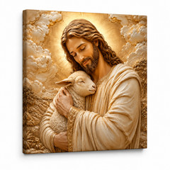 Jesus Good Shepherd Canvas Wall Art Christian Lamb Religious Print Faith Home
