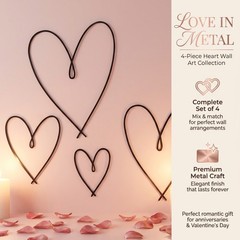 Heart Shaped Metal Wall Art Set for Living Room and Bedroom Wall Hanging 4-Piece