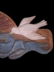 Peace Dove Wheat Flower Carved Wood Wall Plaque Above Door Decor Folk Art