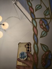Vintage Octagonal Faux Stained Glass Mirror Floral Design Pink Blue Green