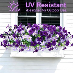 Artificial Petunia Flowers for Outdoors, 8 Bundles UV Resistant Realistic Silk F