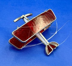 HANDMADE Lead Stained Glass Biplane Red & White Vintage