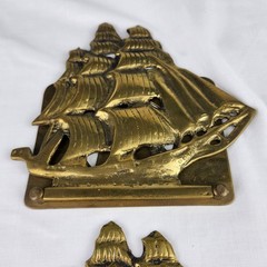 Two VTG Solid Brass Schooners Sailing Ships Nautical MCM Folding Style Bookends