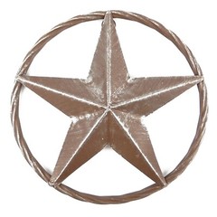Rustic Barn Star Brown Silver Tin Metal Rope Ring Texas Wall Decor 8 inch