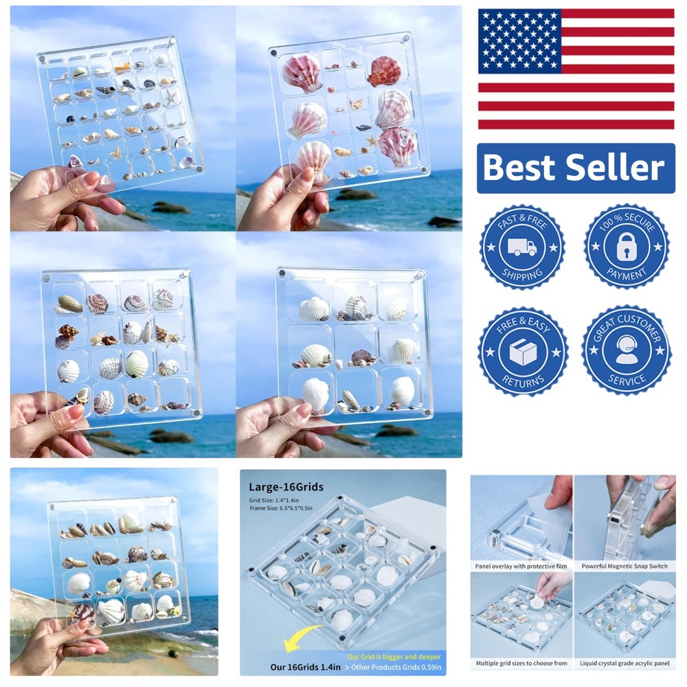 Water-Resistant Acrylic Shadow Box with Magnetic Switch for Beach Treasures