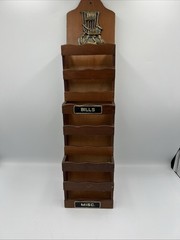 Vtg Enesco Wall Hanging Wood Letter Holder Bills & Mail Organizer Chair Motif
