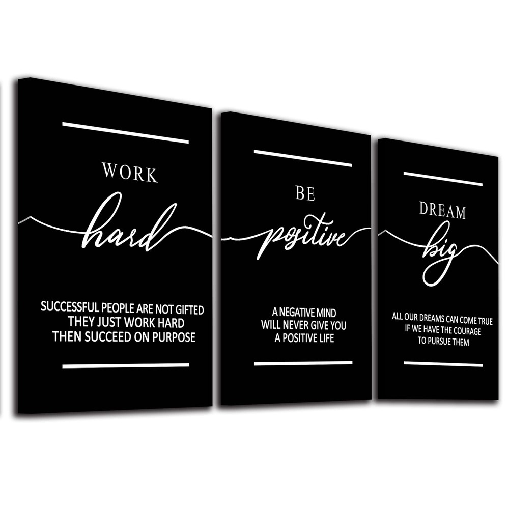 Motivational Wall Art – Inspirational Canvas Poster Prints Black Quotes Paint…