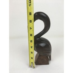 Vintage Hand Carved Wood Heron Egret Water Bird Dark Wood Smooth Finish