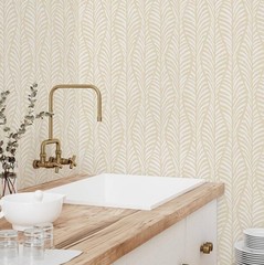 Tempaper White Clay Block Print Leaves Removable Peel and Stick Wallpaper