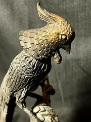Cast Metal Brass or Bronze Art Sculpture Statue of a Bird in Tree Nouveau Style