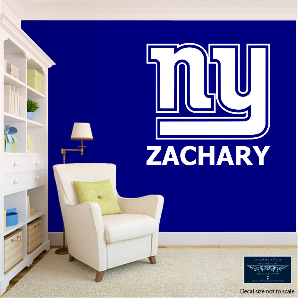 NY GIANTS LARGE REMOVABLE WALL VINYL DECAL PERSONALIZED W/ NAME 22″ COLOR CHOICE