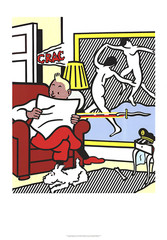 ROY LICHTENSTEIN Tintin Reading 39″ x 27.5″ Poster 1995 Pop Art Gray, White, Mul