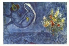 MARC CHAGALL Bouquet of Flowers Above Paris 15″ x 22″ Poster 1969 Modernism Blue