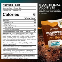 Mushroom Coffee Organic Instant Coffee, 25-in-1, Third-Party Tested Keto Friendl