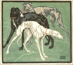 Greyhounds : Norbertine Bresslern-Roth : 1926 Linocut : Archival Art Print