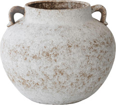 Distressed White Ceramic Vase with Handles for Rustic Home Decor & Gifts