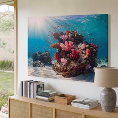 Underwater coral reef with colorful fish ocean marine life canvas wall art print