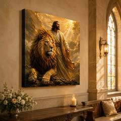Jesus Lion Canvas Wall Art Christian Religious Print Lion of Judah Faith Home