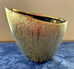 Asymmetrical Gold Vertical Textured Vase or Bowl Home Decor Accent 4.75″