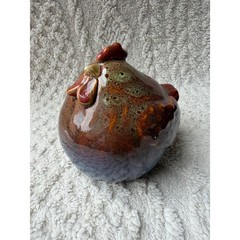 Vintage Ceramic Drip Glaze Chicken Figurine Farmhouse Hen Decor Brown Blue 5″