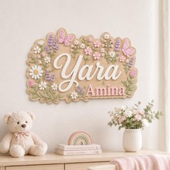 Personalized 3D Wood Name Sign, Floral Butterfly Nursery Decor, Boho Baby Girl