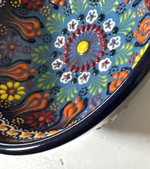 Traditional Turkish Iznik Handmade Ceramic Raised Flower Cobalt blue Bowl 5”x 2”