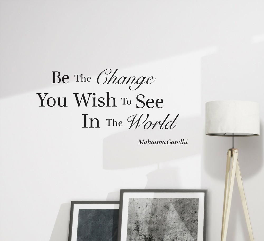 Wall Decal Inspirational Quote Change World Ghandi Vinyl Decor Black gz449