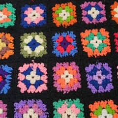 VTG Black Granny Square Couch Sofa Afghan Blanket Throw Rainbow 36 X 60″