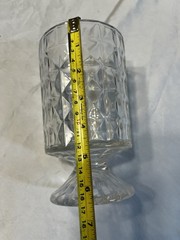 Vintage Clear Diamond Cut Footed Glass Vase Ribbed Pedestal Base 6.5 Inch