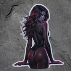 Pinup girl sticker vinyl decal thong bikini model sexy seductive busty cleavage
