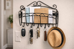 Key Rack Mail Holder Black Matte Metal Kitchen Office Organizer Wall Mountable