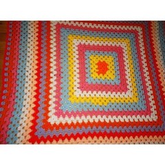 Vintage Multicolor Square Shaped Afghan mcm throw blanket retro bordered