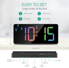 Alarm Clock for Bedroom 7 In Large Display Digital Clock with Dual Alarms&US