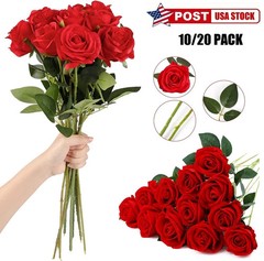20× Red Silk Roses Artificial Flowers Realistic Bouquet Home Decor Xmas Gifts US