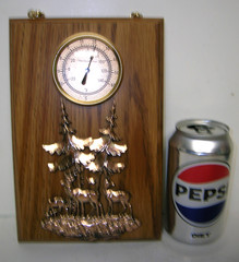Dial Thermometer Deer Pine Tree Embossed Design Hanging Mid-Century Wood Plaque