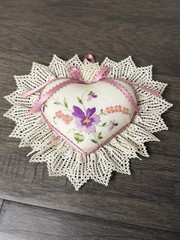 Vintage Heart Embroidered Floral Lace Wall Decor Hanging Shabby Chic Cottagecore