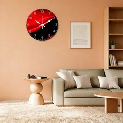 Red Black Wave Pattern Wooden Silent Wall Clock No Battery Holiday Home Decors