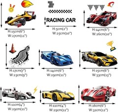 Racing Car Wall Decals – Vehicle Stickers for Boys Bedroom, Kids Playroom, Nurse