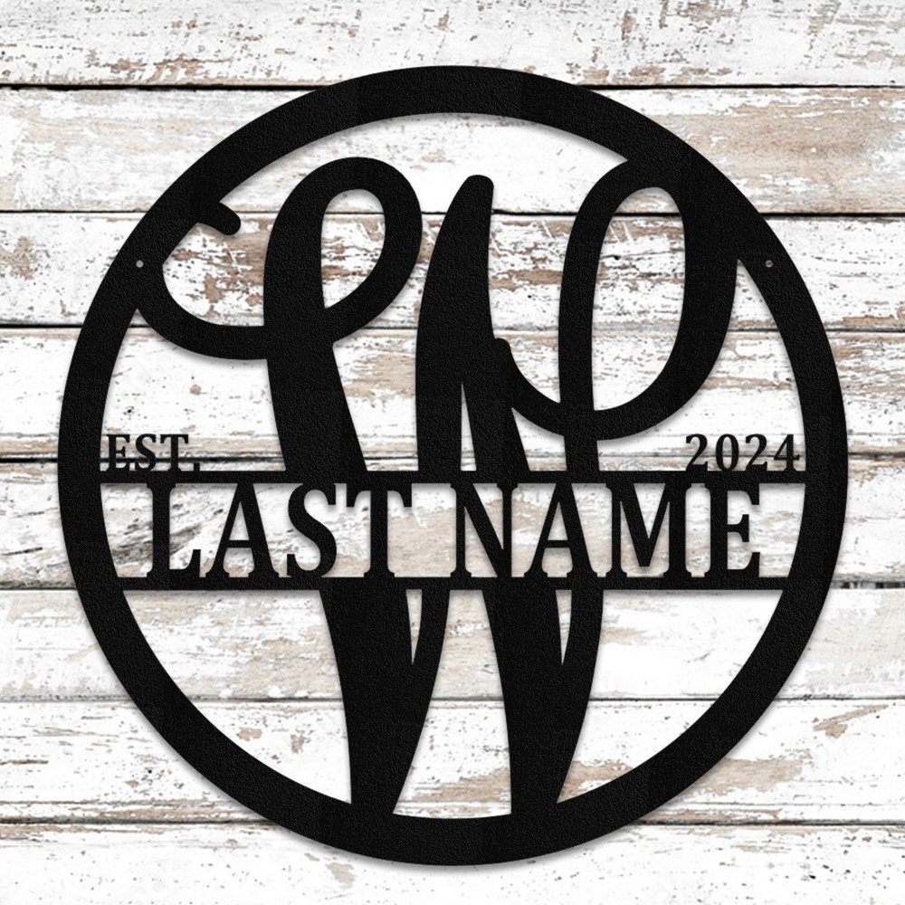 Personalized Script Monogram Sign, Family Name Metal Wall Decor Est Year