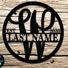 Personalized Script Monogram Sign, Family Name Metal Wall Decor Est Year