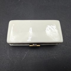 The Golden Ruler Porcelain Trinket Box Butterfly Clasp White Brass Pill Box